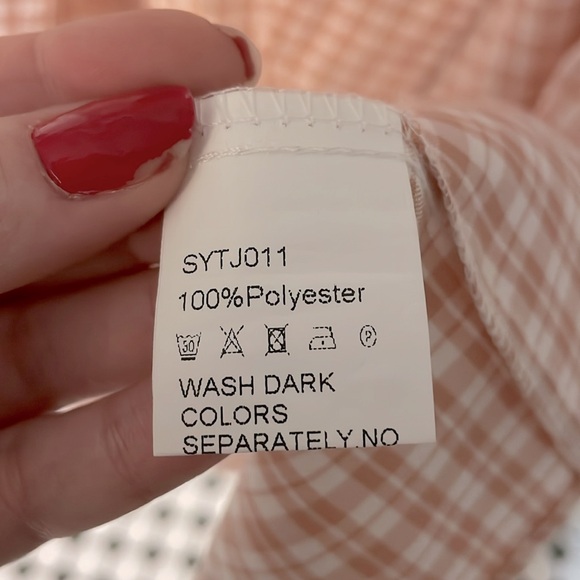 Unique Vintage Blush Plaid Maxi Dress,size L,tie front & e-waist & sleeves - Picture 10 of 10